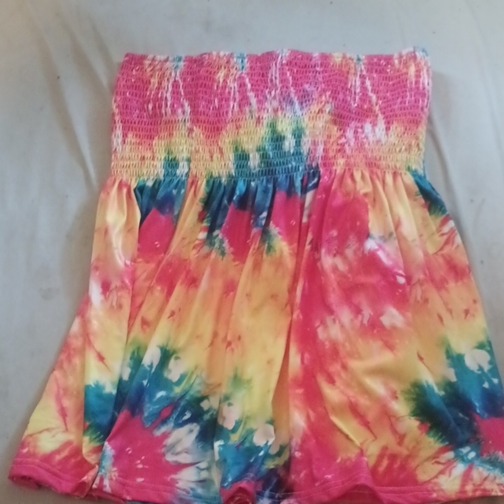 SHEIN Pink and Yellow Smocked Sleeveless Blouse